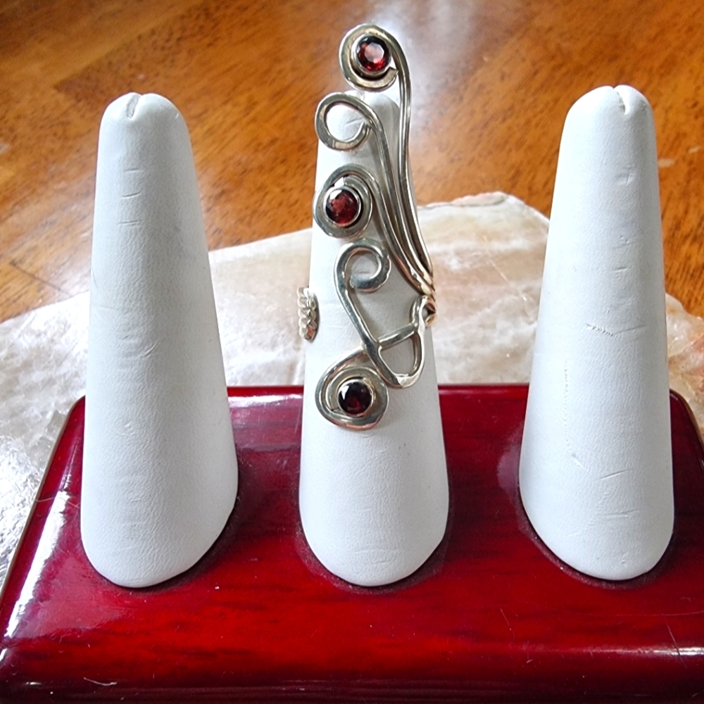Sterling Silver Long Garnet Adjustable Ring